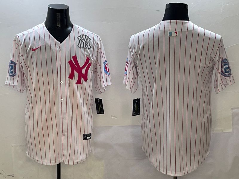 Men New York Yankees Blank White Stripe Jointly Name Nike 2025 MLB Jersey style 3->new york yankees->MLB Jersey
